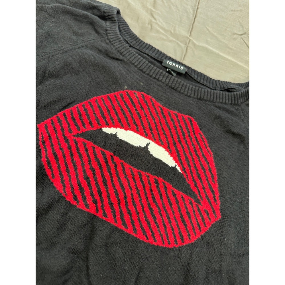 Torrid Womens 3 Black Graphic Lips Long Sleeve Cotton Knit Sweater Plus Size